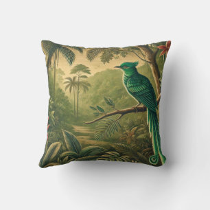 Coussin Oiseau Tropical dans une Jungle Verdoyante