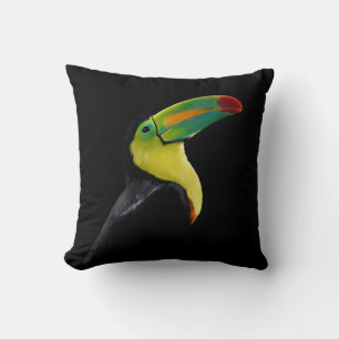 Coussin Oiseau tropical Noir Jaune Vert Toucan