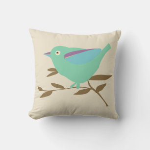 Coussin Oiseau vert menthe