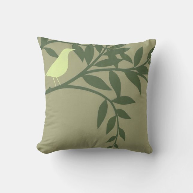 Coussin Oiseau vert perché sur une branche verte (Recto)