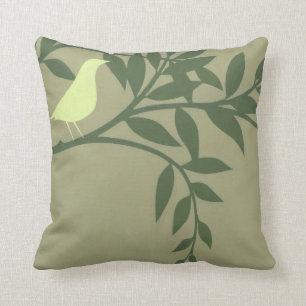 Coussin Oiseau vert perché sur une branche verte
