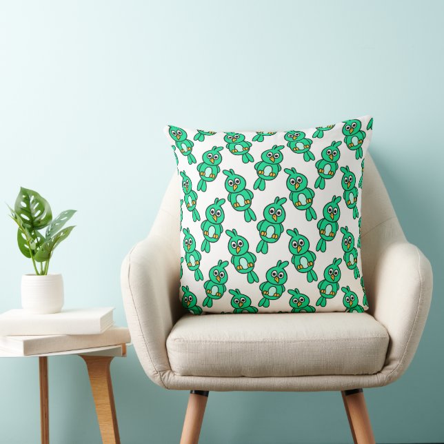 Coussin Oiseau Vert Répéter Cute Quirky Motif Art (Chaise)