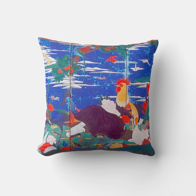 Coussin Oiseaux, animaux et Plantes floraux (à gauche) Jak (Recto)