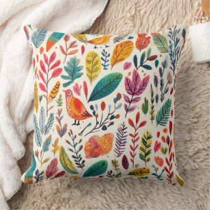 Coussin Oiseaux aquarelle boho – Artistique inspiré de la