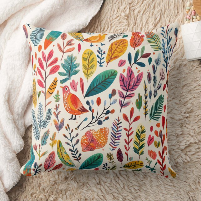 Coussin Oiseaux aquarelle boho – Artistique inspiré de la  (Couverture)