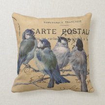oiseaux bleus, carte postale française, shabby chi