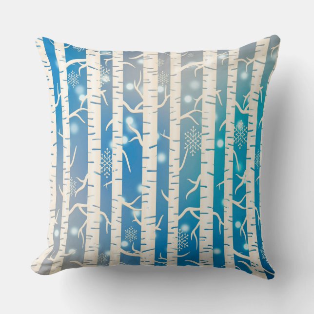 Coussin Oiseaux bleus et blancs et flocons de neige (Recto)