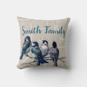 Coussin Oiseaux bleus sur une branche