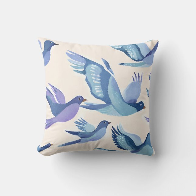 Coussin Oiseaux bleus volant | Aquarelle moderne (Recto)
