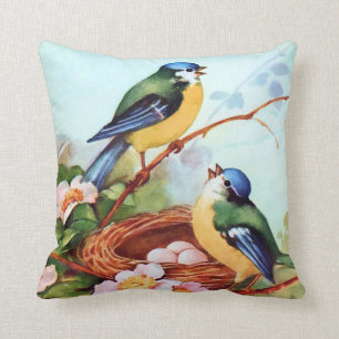 Coussin Oiseaux colorés au printemps