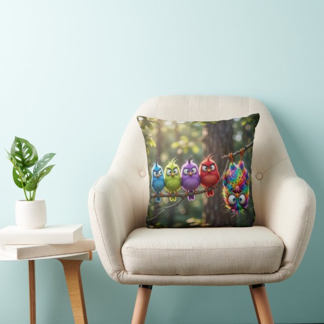 Coussin Oiseaux colorés et duveteux (Chaise)