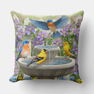 Coussin Oiseaux colorés et jardin de fleurs de bain d'oise