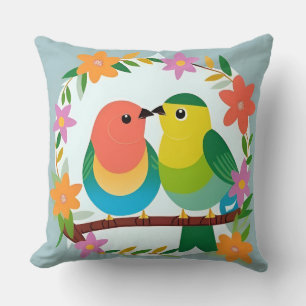 Coussin Oiseaux Colorés Posés sur une Branche