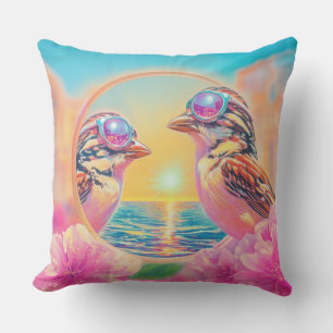 Coussin Oiseaux cool avec lunettes de soleil au coucher du