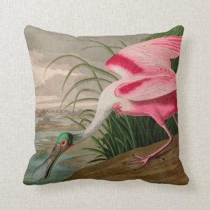 Coussin Oiseaux d'Amérique de spatule de rose Audubon Impr