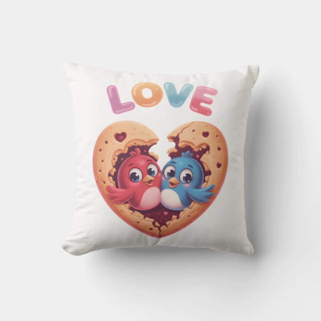 Coussin Oiseaux d'amour mignons dans un biscuit en forme d (Recto)