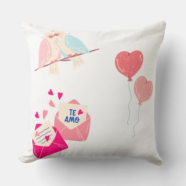 Coussin oiseaux d'amour mignons & romance (Recto)
