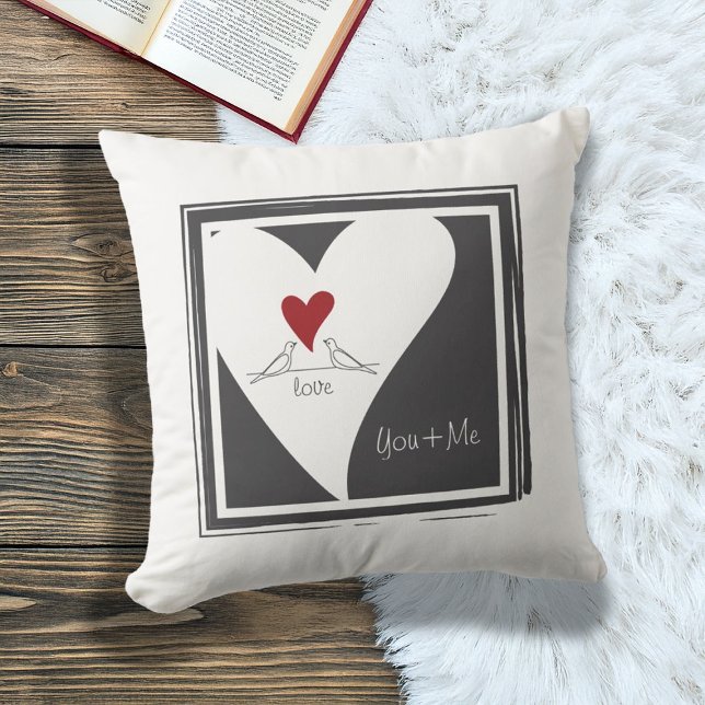 Coussin Oiseaux d'amour modernes simples personnalisés Cœu (Créateur téléchargé)