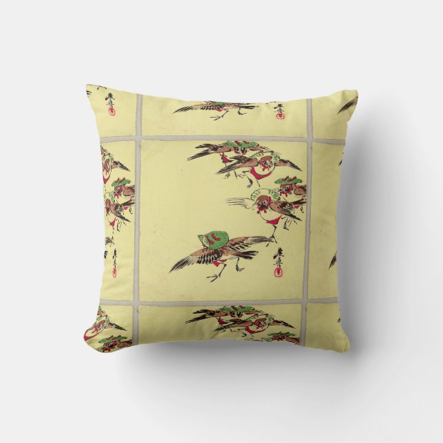 Coussin Oiseaux dans le canon à lancer du festival (Recto)