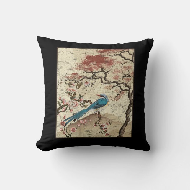 Coussin Oiseaux d'art japonais sur la floraison des sapins (Recto)