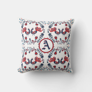 Coussin Oiseaux d'art populaire scandinave Rouge Bleu MONO