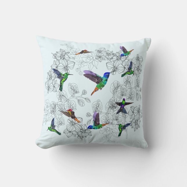 Coussin Oiseaux de colibri Lancer des fleurs d'orchidées d (Recto)