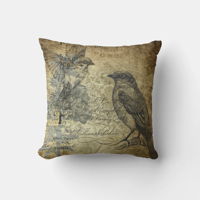 Coussin Oiseaux de collage vintages (Recto)