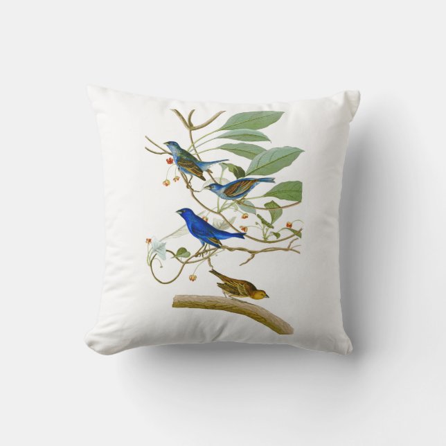 Coussin Oiseaux de John James Audubon d'étamine d'indigo (Recto)