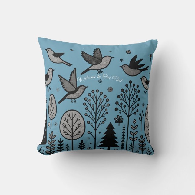 Coussin Oiseaux de la forêt crépusculaire (Recto)