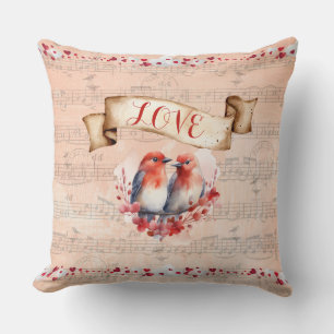 Coussin Oiseaux de l'amour au tampon de Paris avec des not