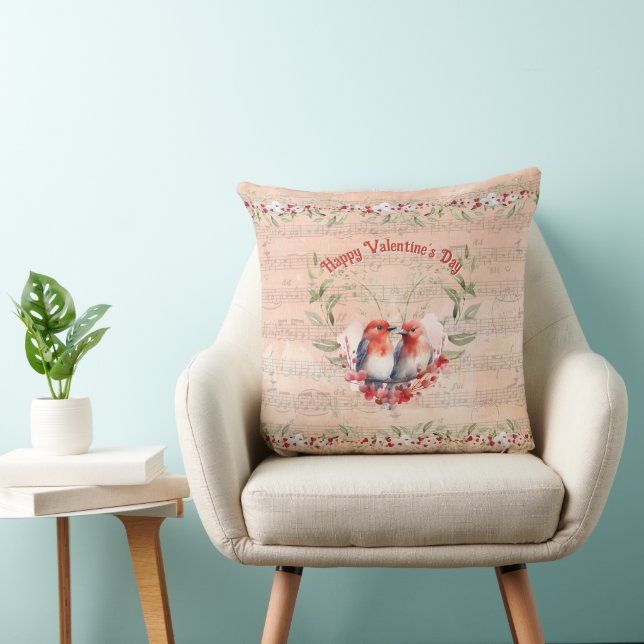 Coussin Oiseaux de l'amour et notes de musique intemporels (Chaise)