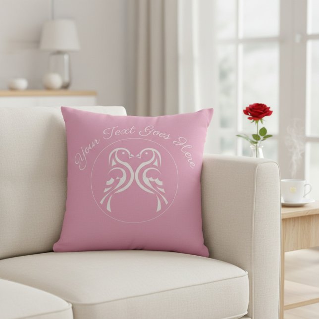 Coussin Oiseaux de l'amour personnalisés rose Saint-Valent (Créateur téléchargé)