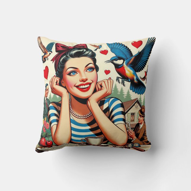 Coussin Oiseaux de l'amour rétro  (Verso)