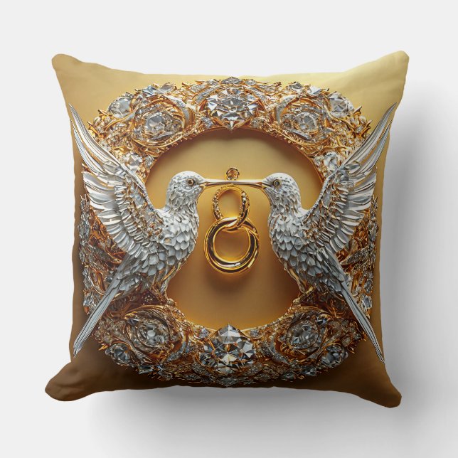 Coussin Oiseaux de mariage Bagues & Amour (Recto)