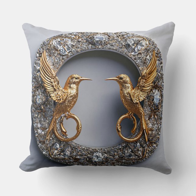 Coussin Oiseaux de mariage dorés Oiseaux romantiques de l' (Recto)
