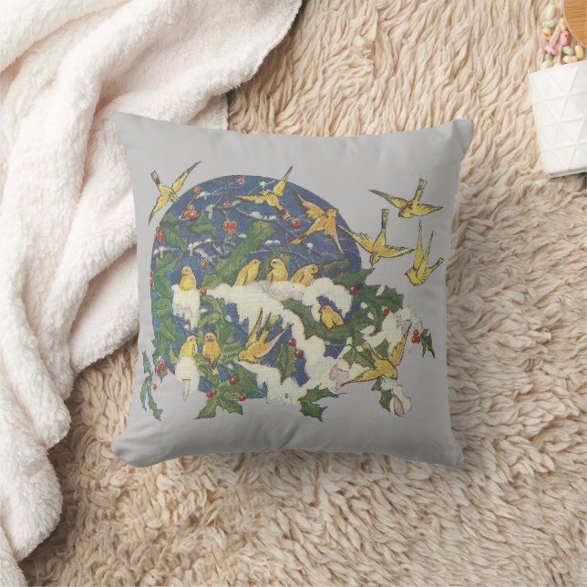 Coussin Oiseaux de neige, houx et neige - Noël (Couverture)