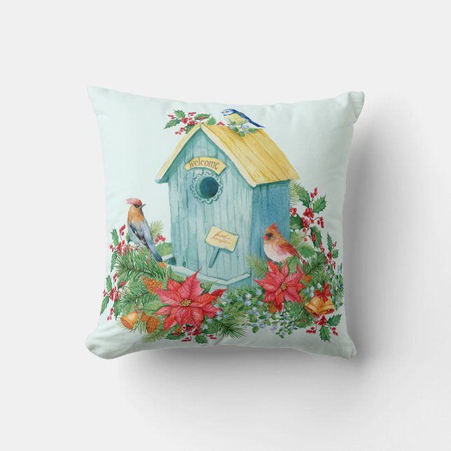 Coussin Oiseaux de Noël et Berries (Recto)