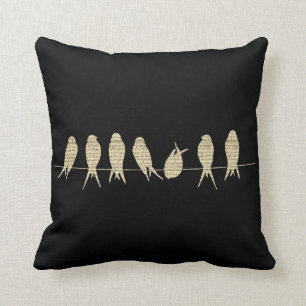 Coussin Oiseaux de note musicale de feuille de musique sur