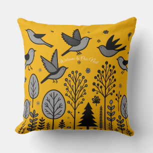Coussin Oiseaux de Prairie Dorée