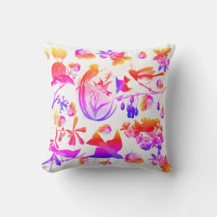 Coussin OISEAUX DE PRINTEMPS, PLUMES ET FRUITS Floral Rose