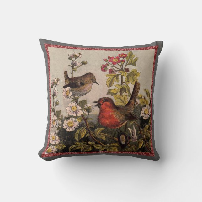 Coussin Oiseaux de printemps Robin Oiseaux rouges (Recto)