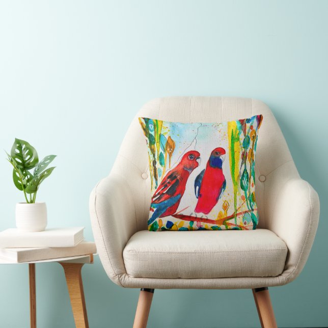Coussin Oiseaux de Rosella dans l'art de l'aquarelle des a (Chaise)