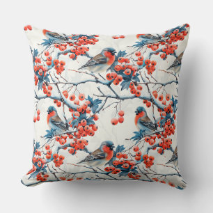 Coussin Oiseaux de titane, branches de neige hivernale, ra
