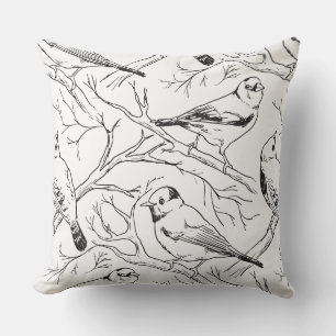 Coussin Oiseaux dessinés à la main motif noir et blanc Mod