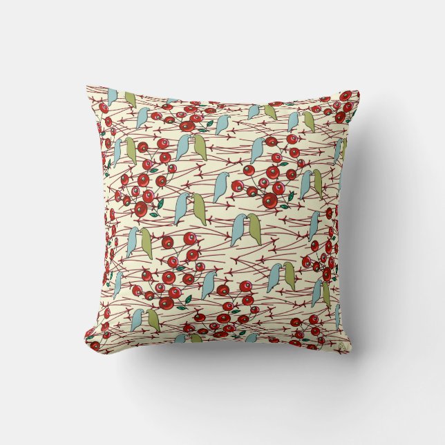 Coussin Oiseaux d'hiver et baies (Recto)