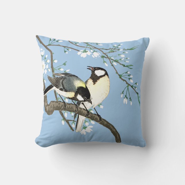 Coussin Oiseaux et fleurs de cerisiers Ohara Koson (Recto)