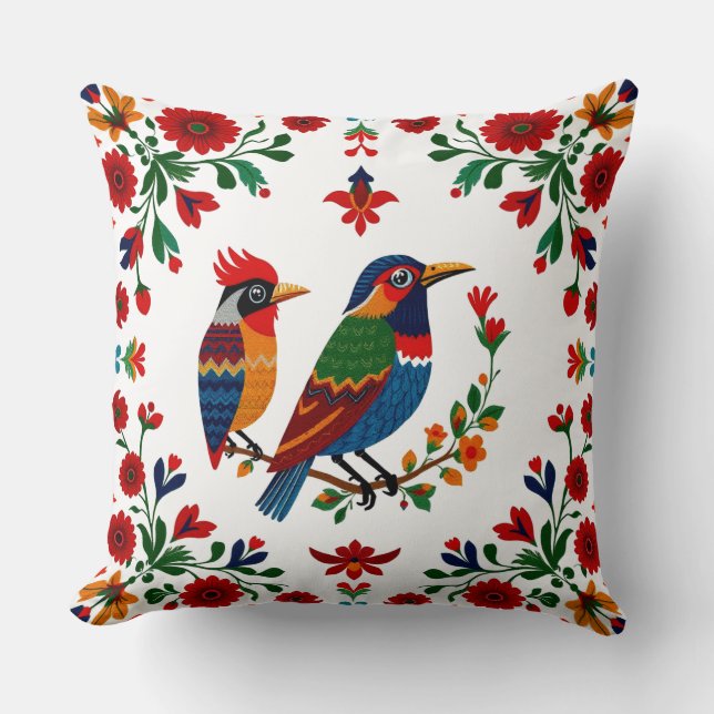 Coussin Oiseaux et fleurs de l'art folklorique  (Recto)