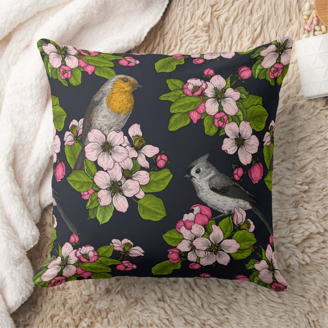 Coussin Oiseaux et fleurs en noir (Couverture)