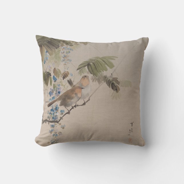 Coussin Oiseaux et fleurs par Watanabe Seitei (Recto)