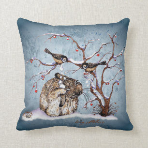 Coussin Oiseaux et lapin embêtants de neige